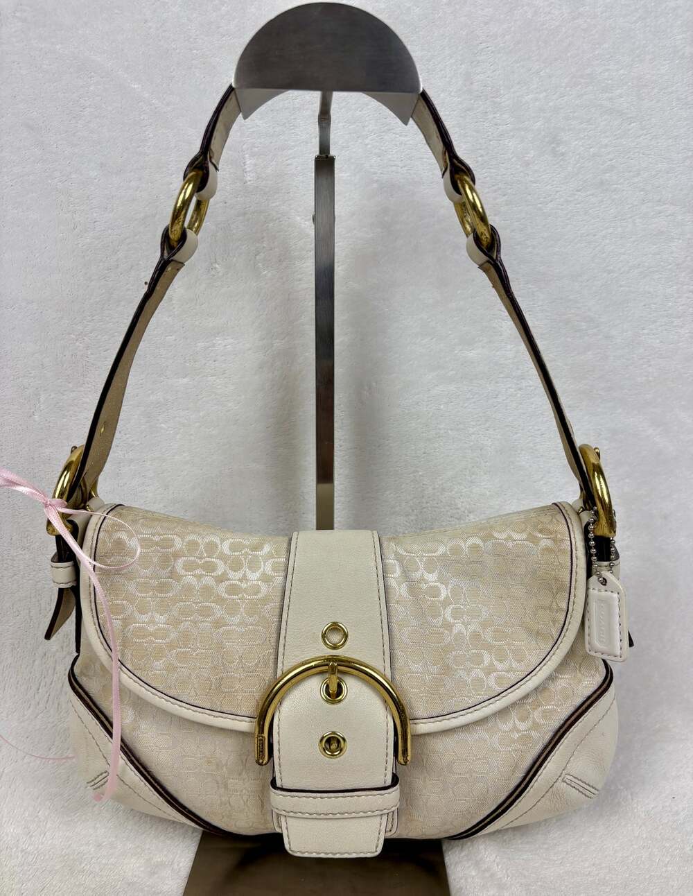 Coach Vintage Y2K Mini Soho Flap in Cream Signature Jacquard Shoulder